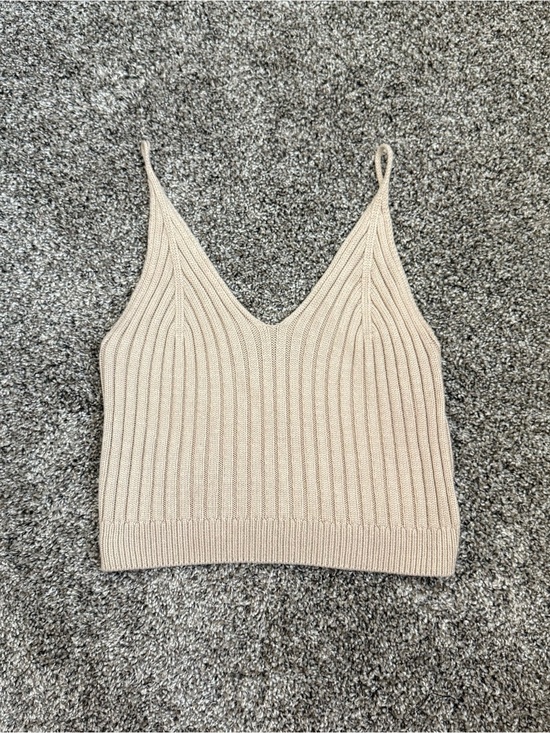 SHEIN Tops - SHEIN Beige Ribbed V-Neck Knit Cami